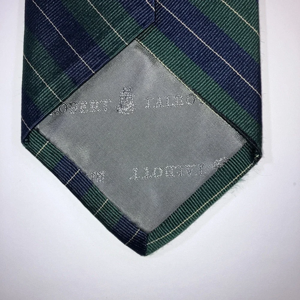 Robert Talbott‎ Silk Tie Navy Blue Green Repp Stripe USA Designer Classic